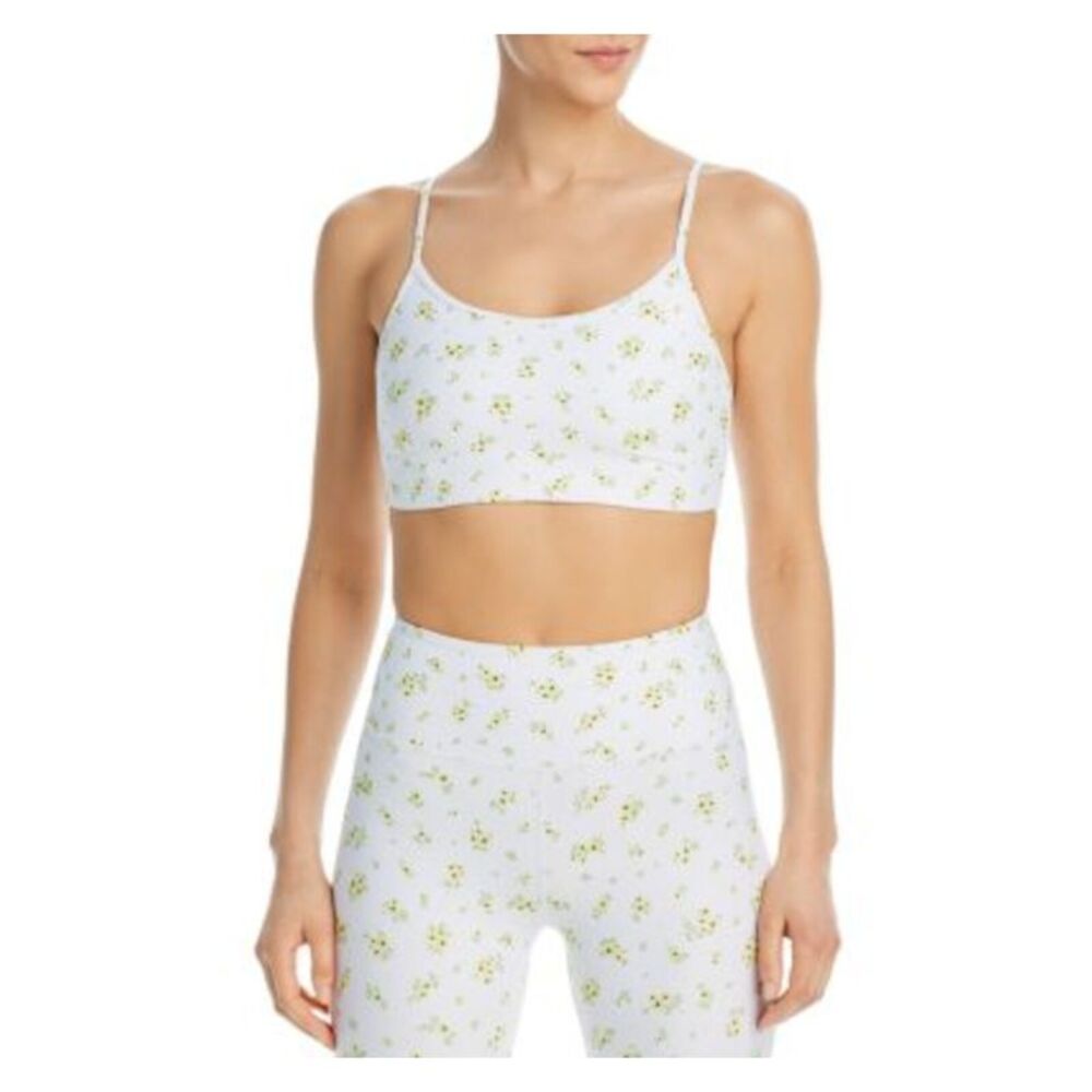 AQUA ATHLETIC Womens White Lined Elastic Hem Bralette Active Wear Crop Top XS